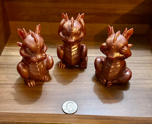 Hand Poured Resin Dragon “No Evil” Trio