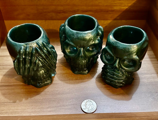 Hand Poured Resin Skull Planter “No Evil” Trio