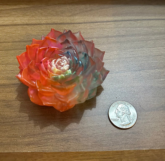 Hand Poured Resin Succulent Flower- Rainbow/ White