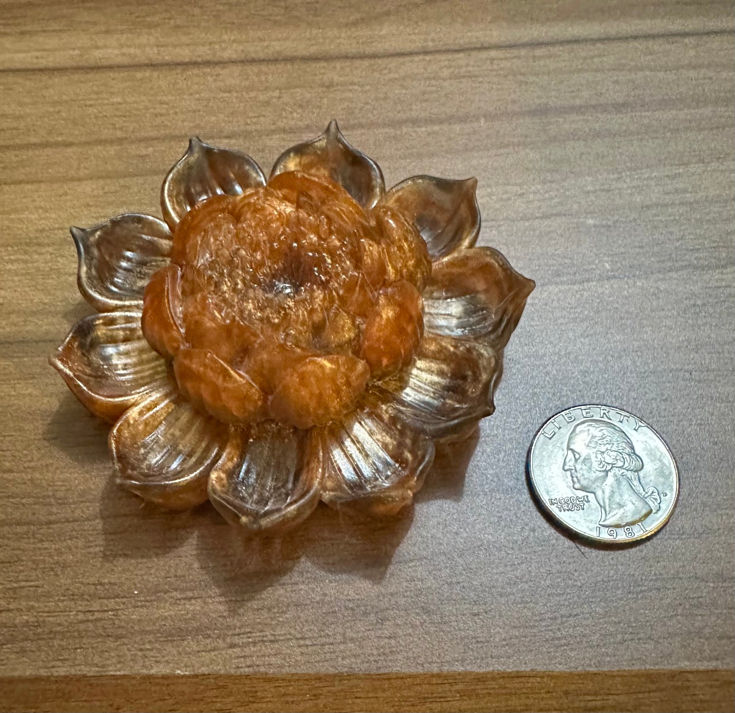Hand Poured Resin Blooming Flower (Style 2)- Bronze-Gold