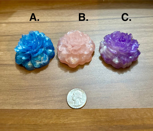 Hand Poured Resin Blooming Peony Flower- See Image for color options