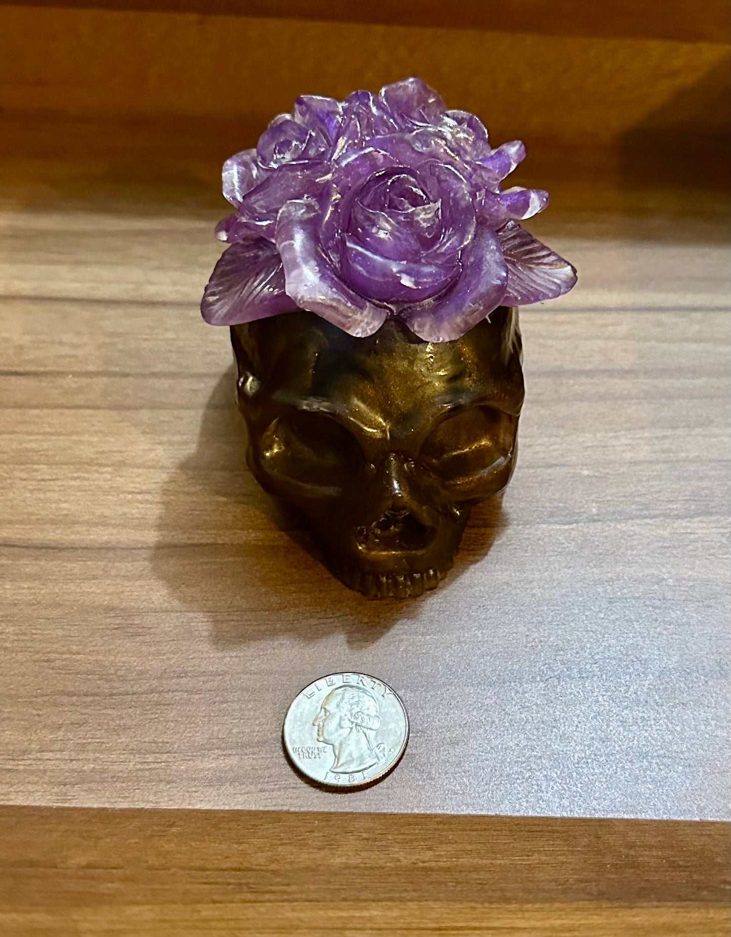 Hand Poured Resin Floral Skull- Bronze and Purple