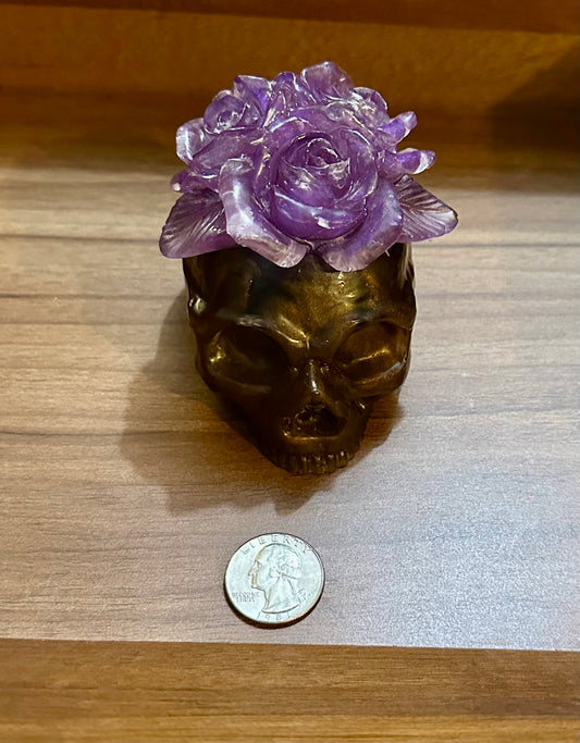 Hand Poured Resin Floral Skull- Bronze and Purple
