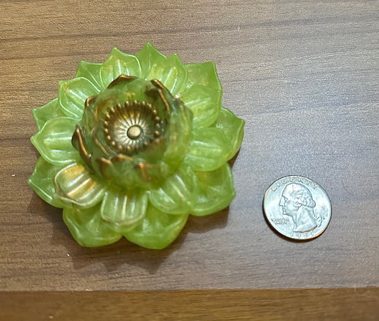 Hand Poured Resin Blooming Flower (Style 4)- Lime Green and Gold