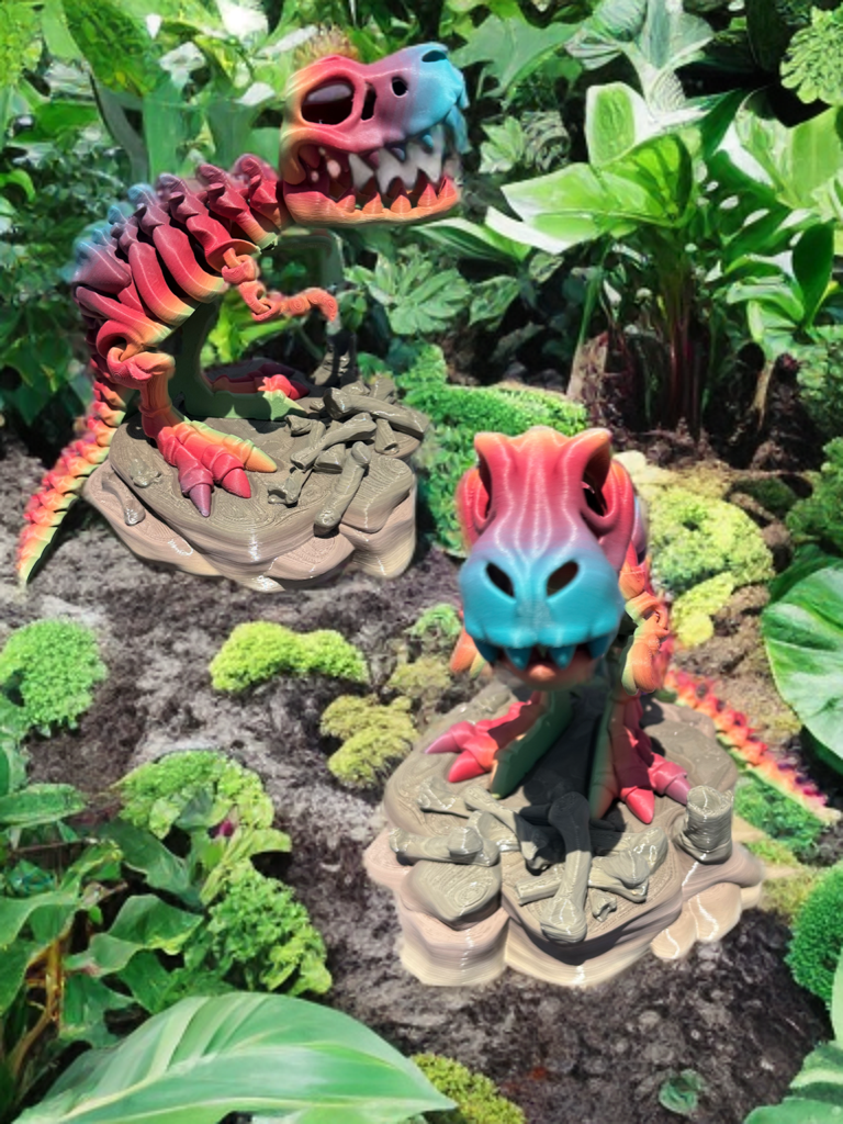 Articulated Skeleton Dinosaurs w/ Bases- Rainbow Rock Color