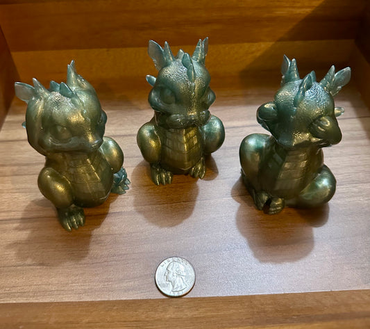 Hand Poured Resin Dragon “No Evil” Trio