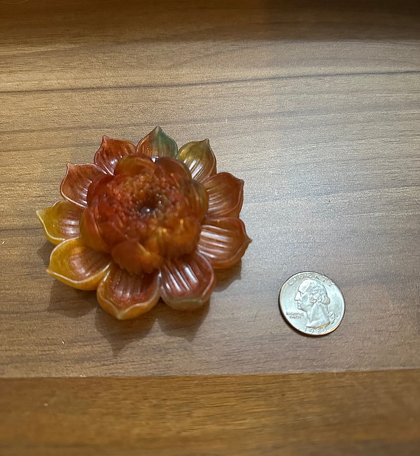 Hand Poured Resin Blooming Flower (Style 2)- Autumn Red/ Yellow