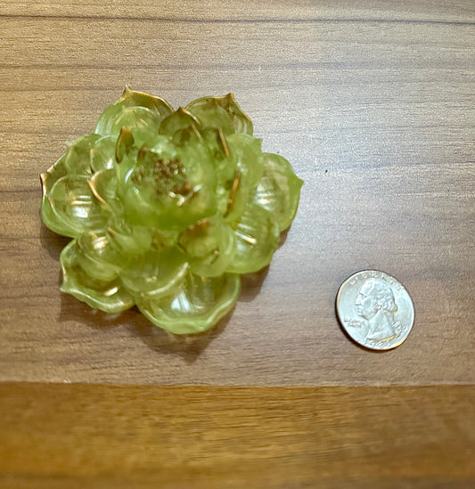 Hand Poured Resin Blooming Flower (Style 3)- Lime Green and Gold