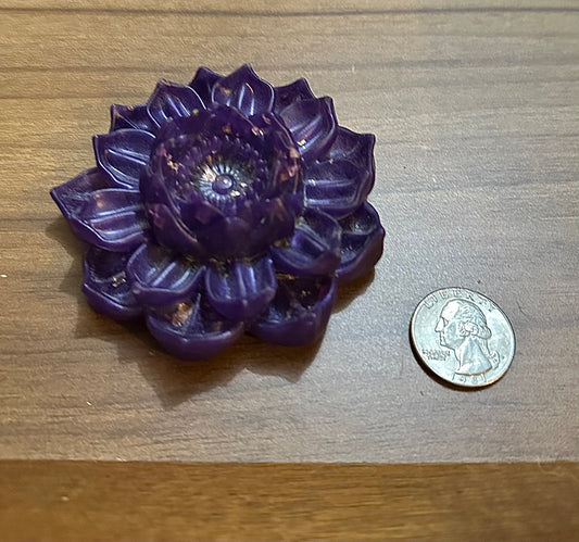 Hand Poured Resin Blooming Flower (Style 4)- Purple with Gold Flakes