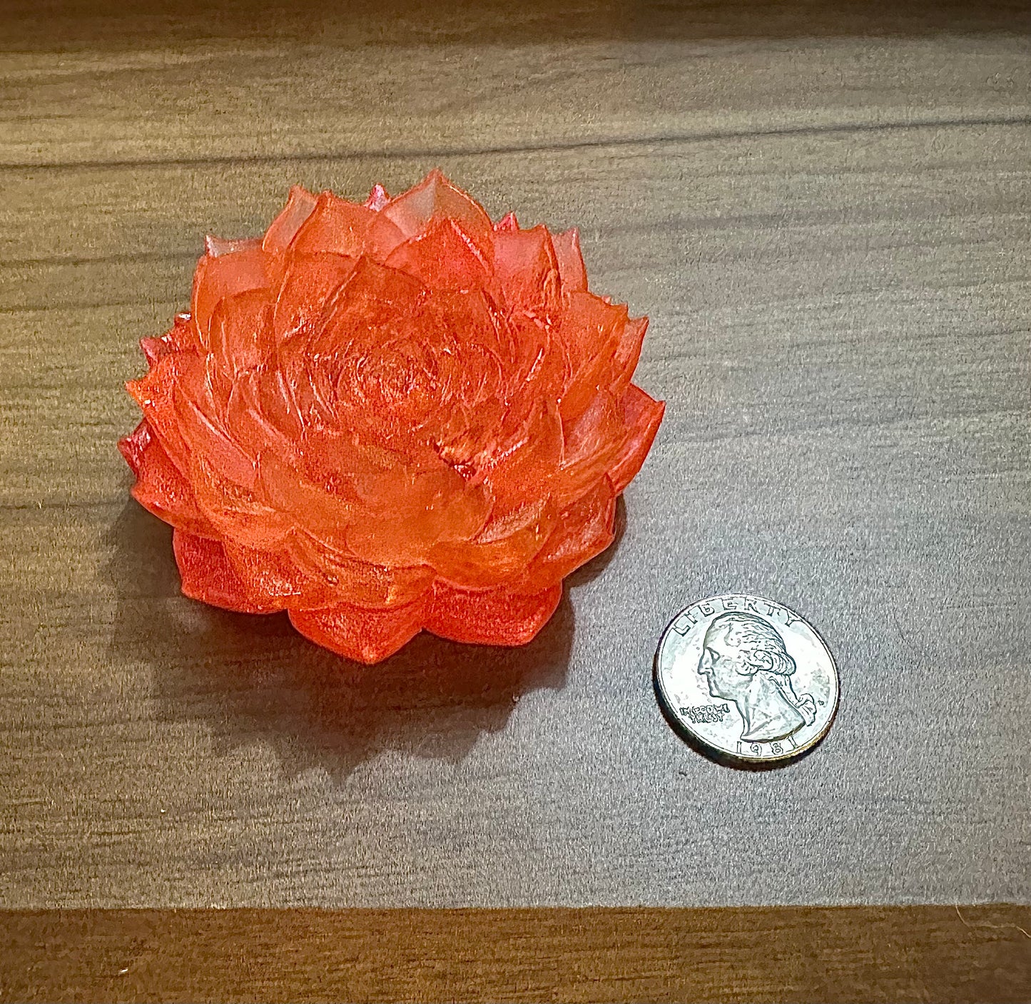 Hand Poured Resin Succulent Flower- Bright Pinkish Orange