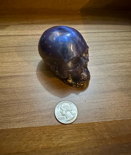 Medium Hand Poured Resin Skull- Purple and Gold