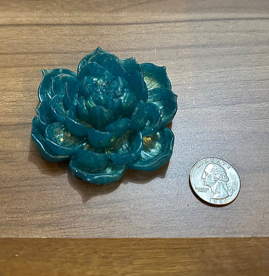 Hand Poured Resin Blooming Flower (Style 3)- Turquoise and Gold
