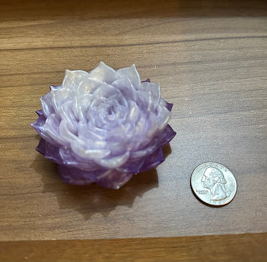 Hand Poured Resin Succulent Flower- Purple/ White