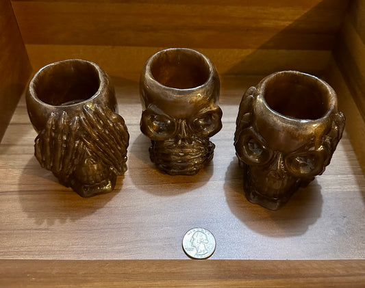 Hand Poured Resin Skull Planter “No Evil” Trio