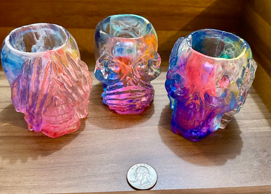 Hand Poured Resin Skull Planter “No Evil” Trio