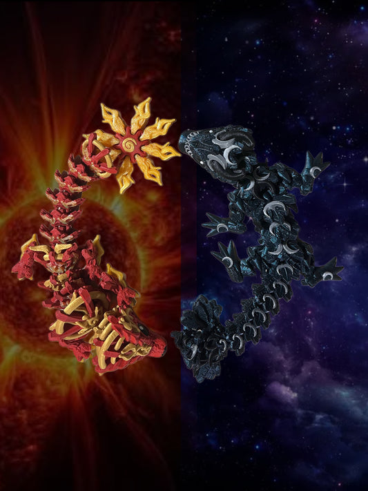 ☀️ Solar Dragon and 🌙 Lunar Dragon Set- 10” Articulated Fantasy Dragon