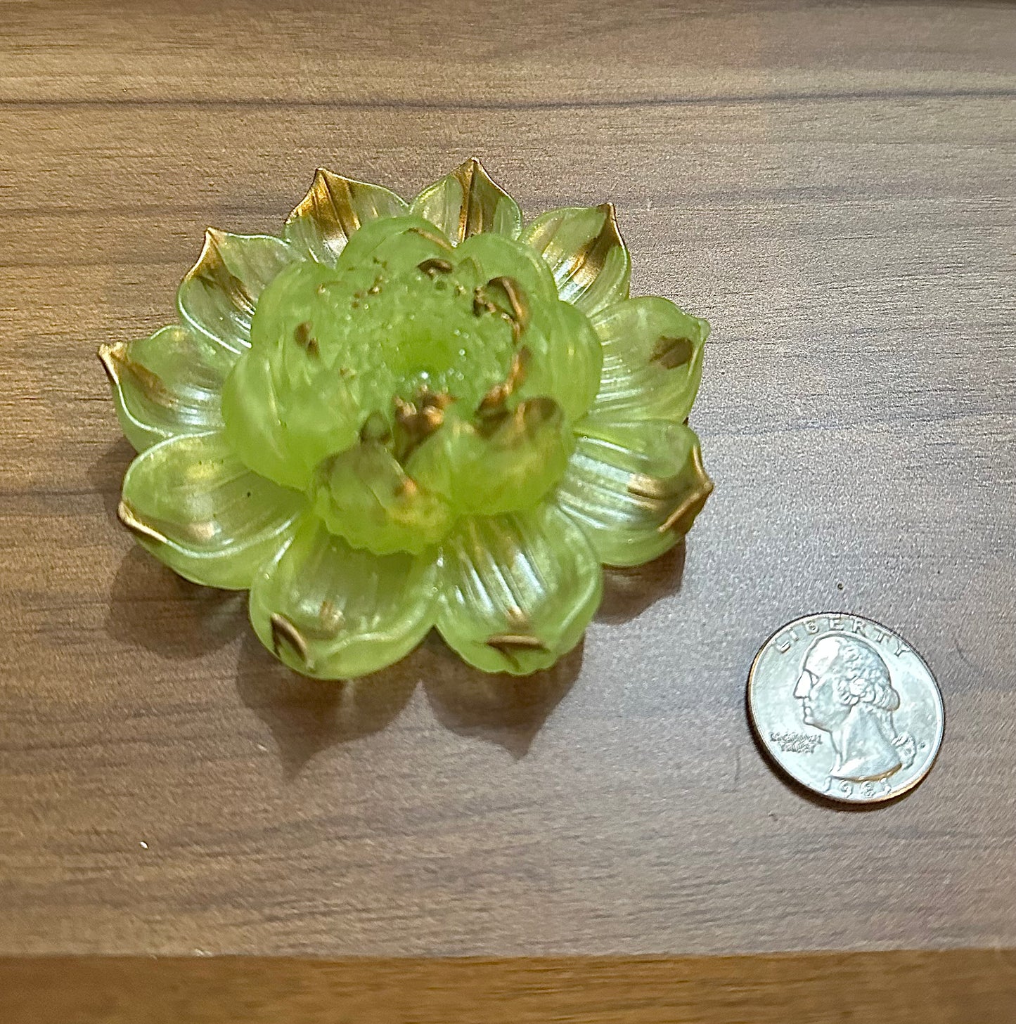 Hand Poured Resin Blooming Flower (Style 2)- Lime Green and Gold