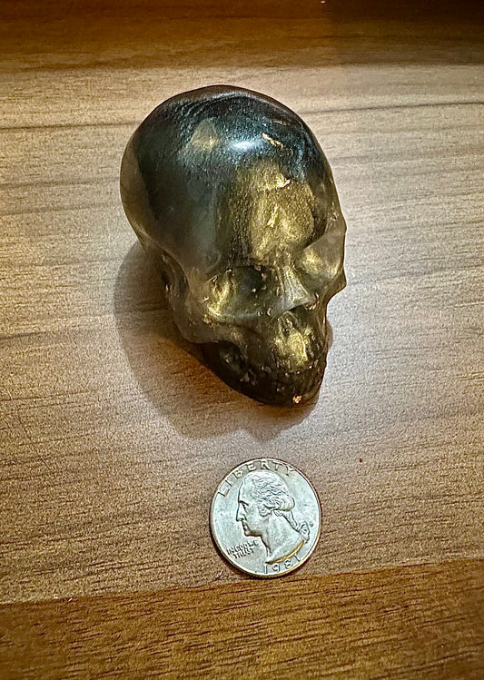 Medium Hand Poured Resin Skull- Gold, Charcoal, Clear