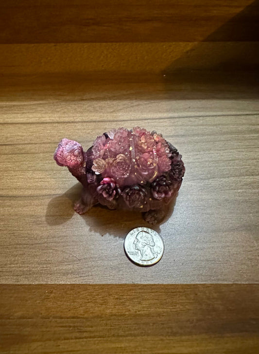 Hand Poured Resin Floral Turtle- Pink/ Purple