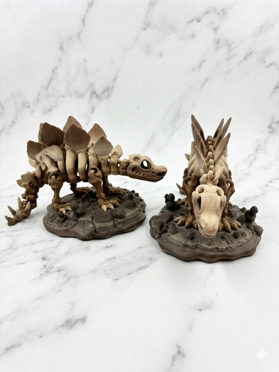 Articulated Skeleton Dinosaurs w/ Bases- Bone Color