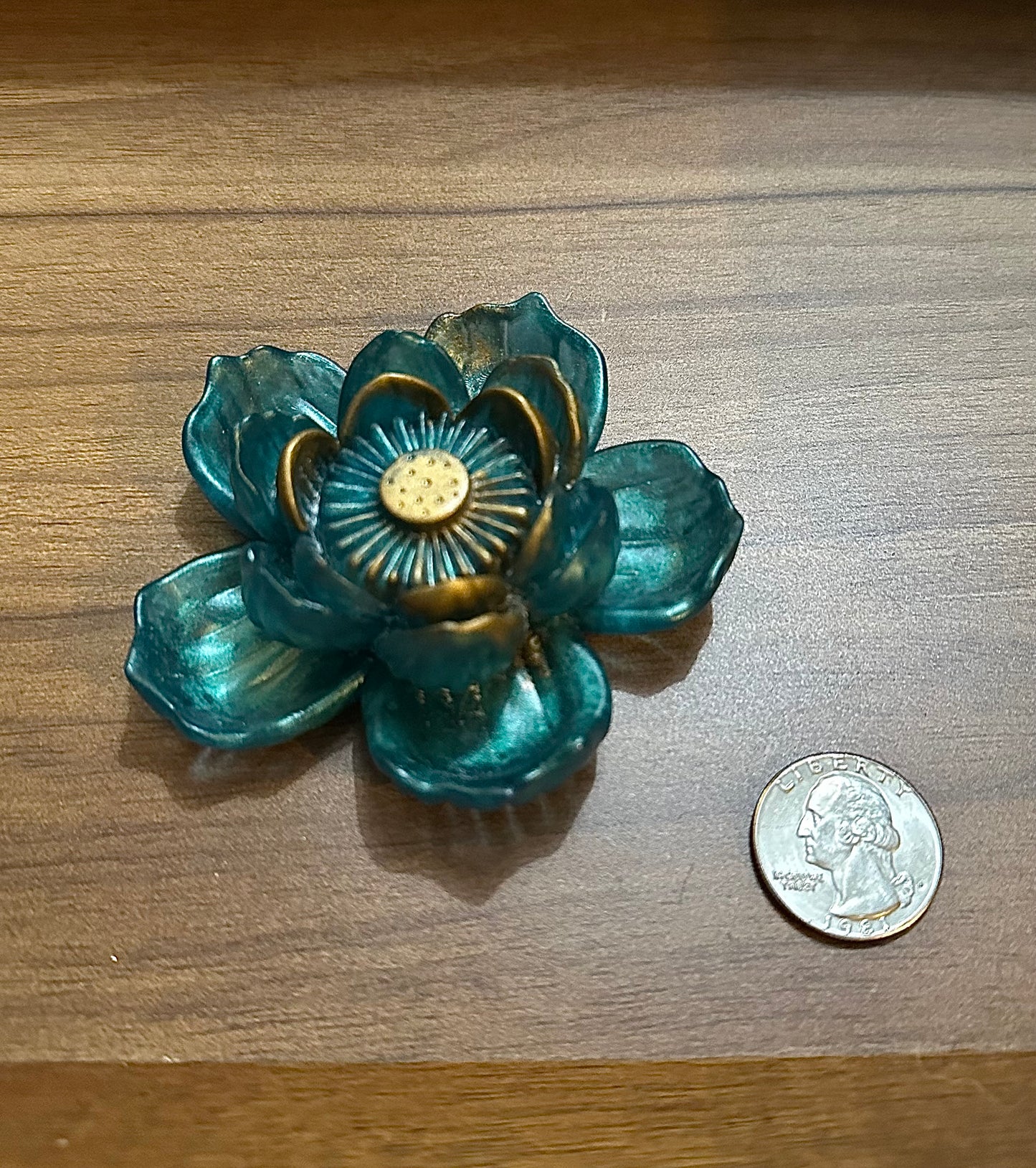 Hand Poured Resin Blooming Flower (Style 1)- Teal and Gold