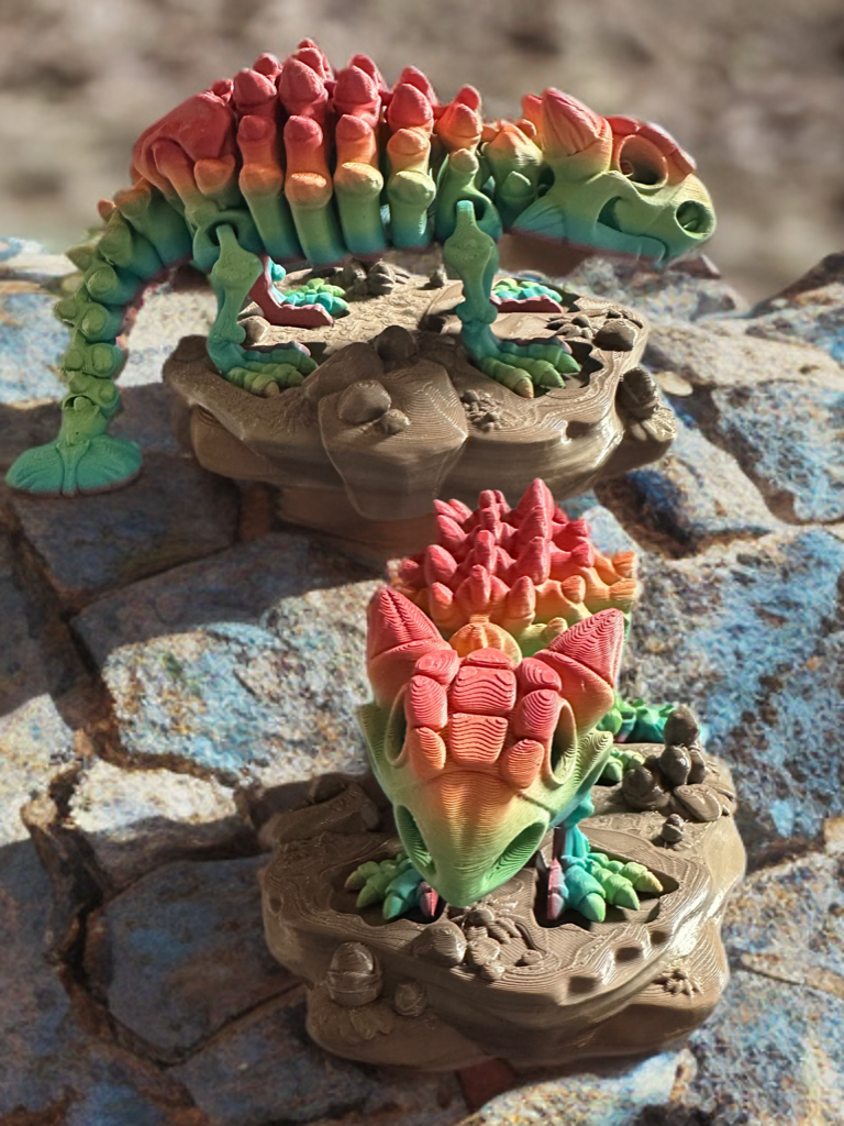 Articulated Skeleton Dinosaurs w/ Bases- Rainbow Rock Color