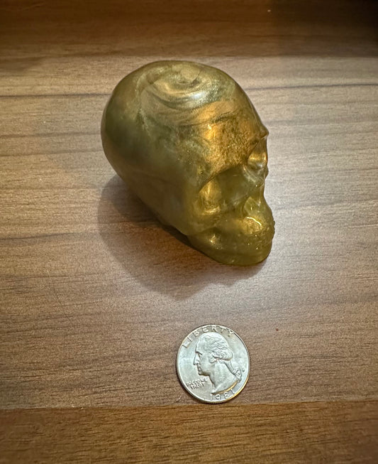 Medium Hand Poured Resin Skull- Gold