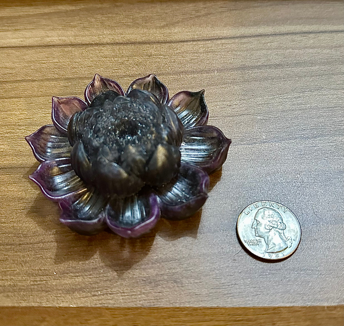 Hand Poured Resin Blooming Flower (Style 2)- Purple and Charcoal