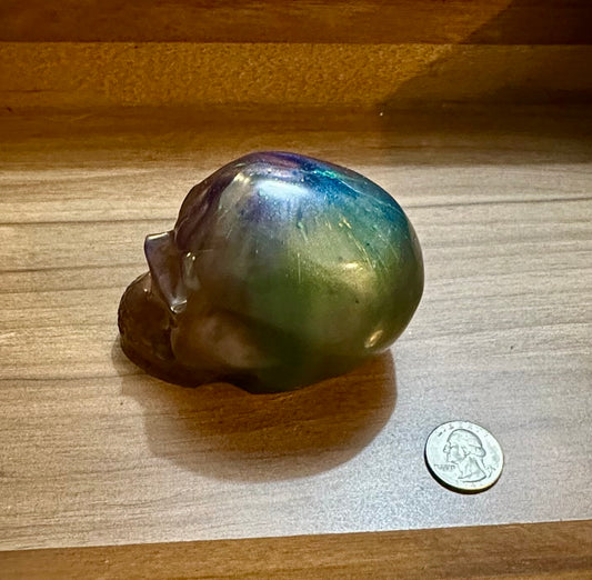 Large Hand Poured Resin Skull- Oil Slick Rainbow