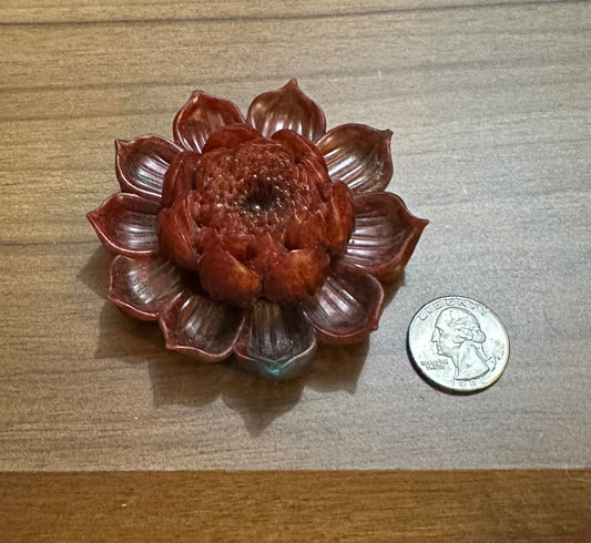 Hand Poured Resin Blooming Flower (Style 2)- Red and Dark Orange