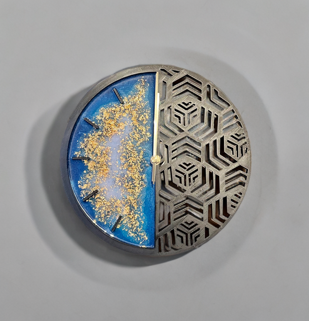 Geometric Wall Clock- Blue, Gold, and White