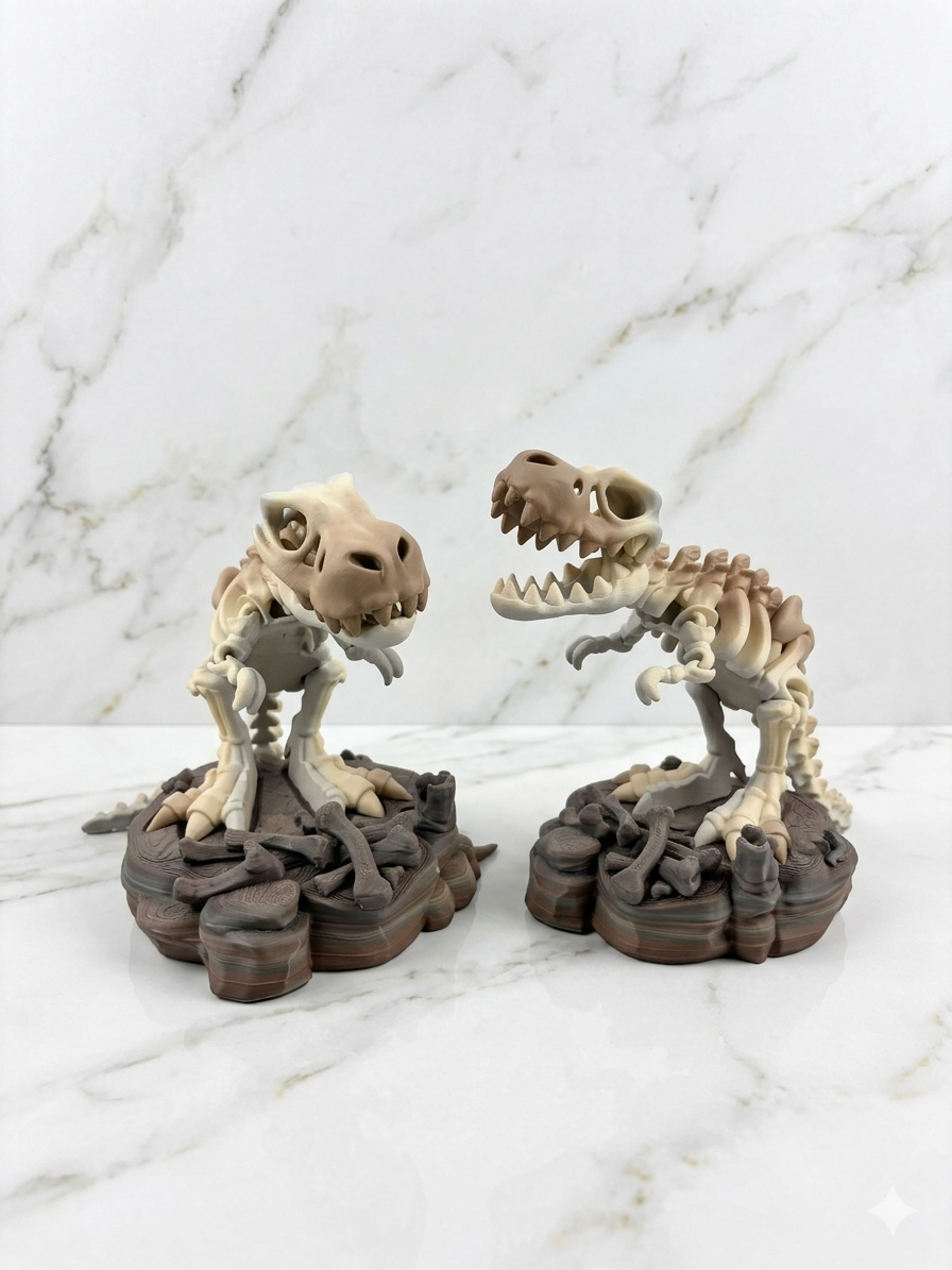 Articulated Skeleton Dinosaurs w/ Bases- Bone Color