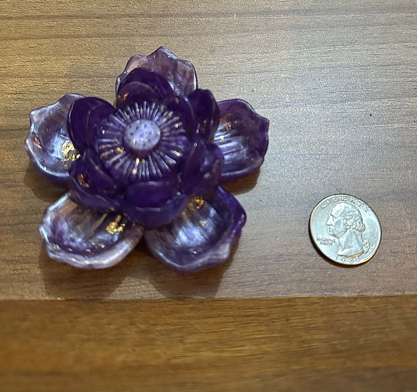 Hand Poured Resin Blooming Flower (Style 1)- Purple and Gold