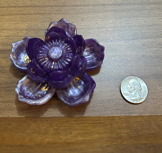 Hand Poured Resin Blooming Flower (Style 1)- Purple and Gold