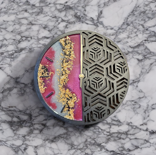 Geometric Wall Clock- Fuchsia, Gold, and White