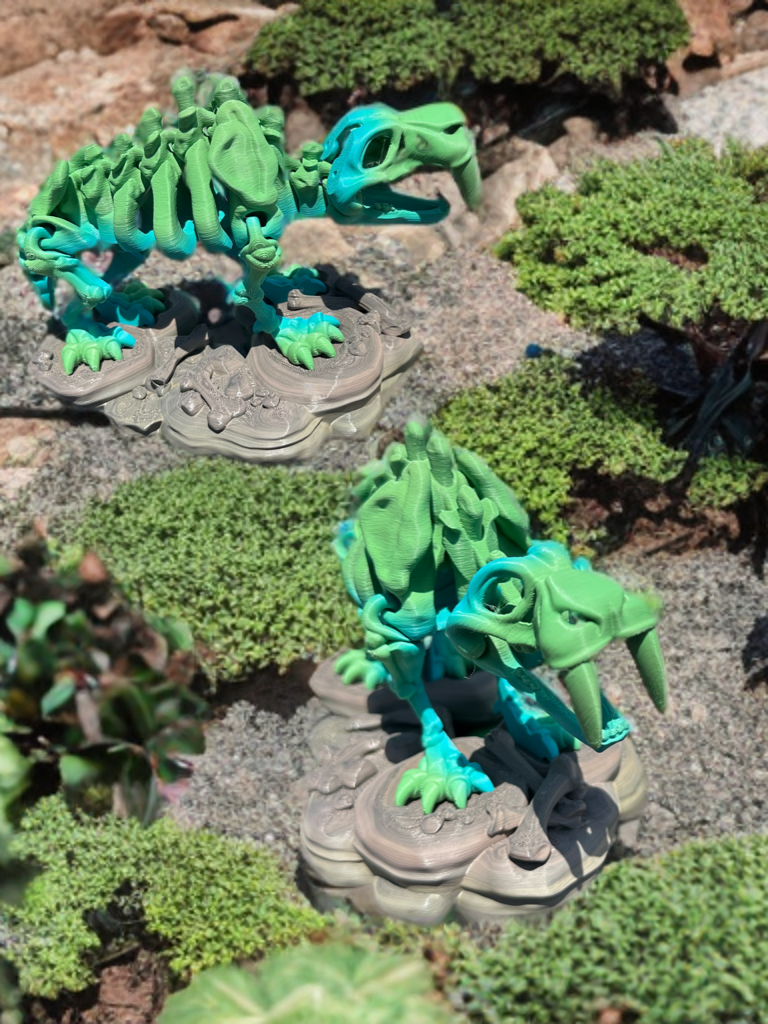 Articulated Skeleton Dinosaurs w/ Bases- Rainbow Rock Color