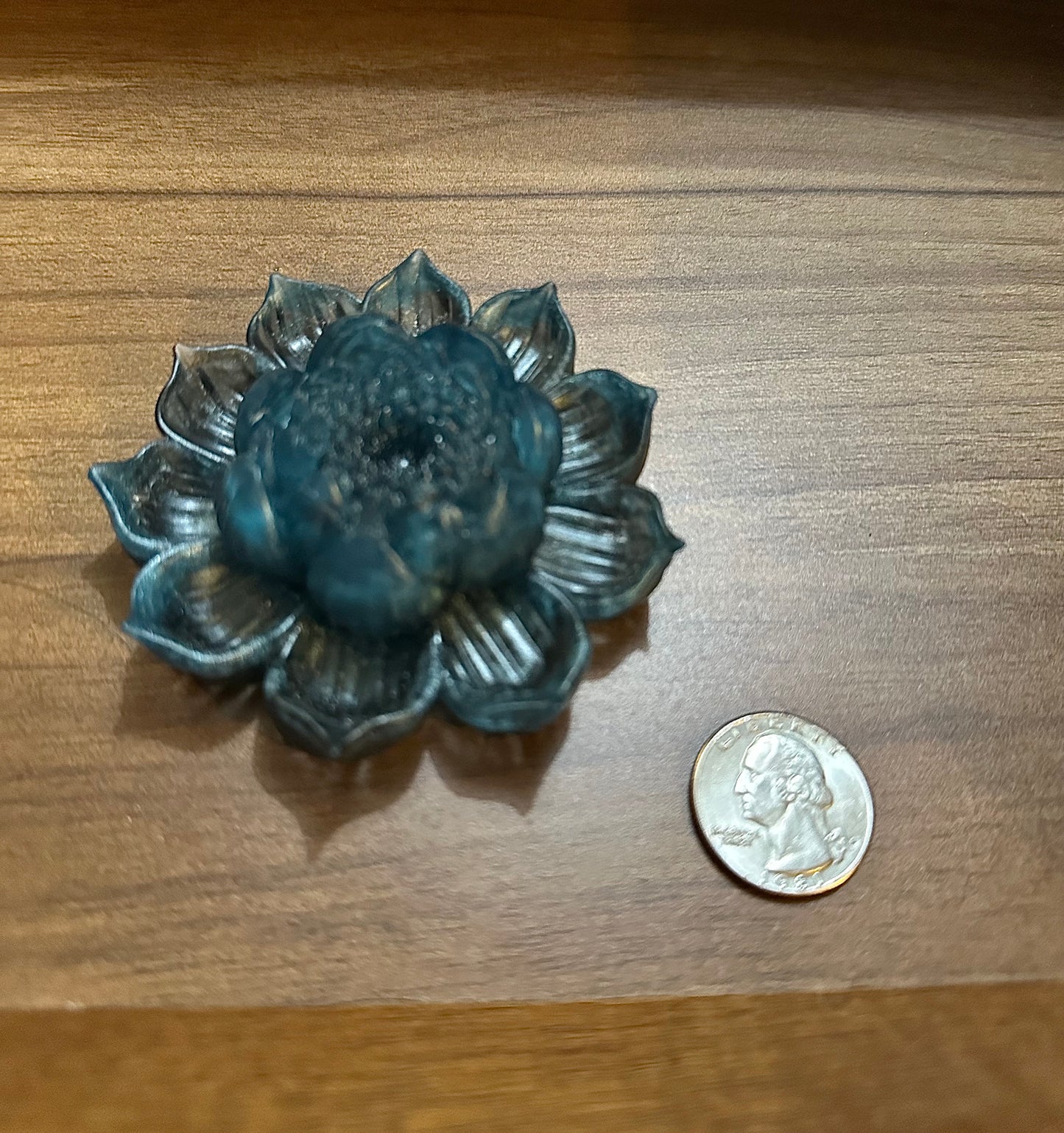 Hand Poured Resin Blooming Flower (Style 2)- Teal